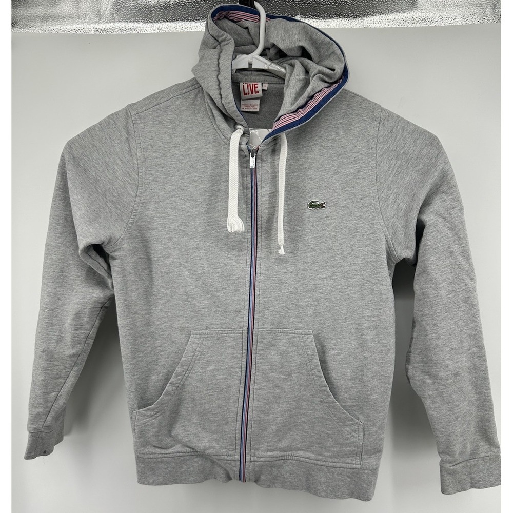 Lacoste Live Full Zip Hoodie Sweatshirt Gray Cotton Men's Size 5 US Large